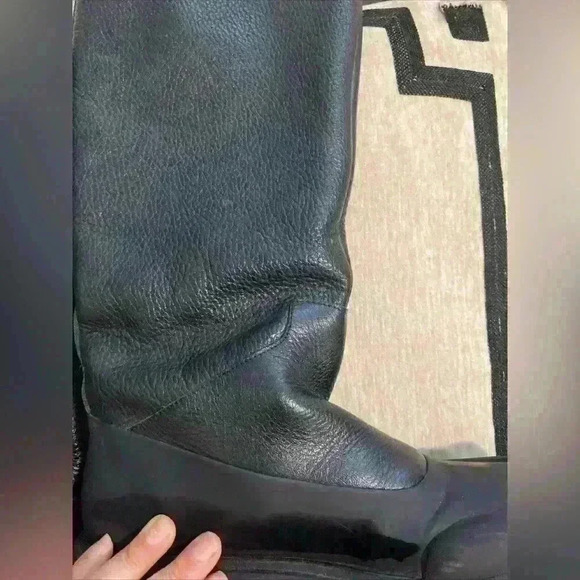 ZARA Faux Shearling Lined Mid-Calf Leather Boots Black Lug Sole Sz 38 - Picture 8 of 14